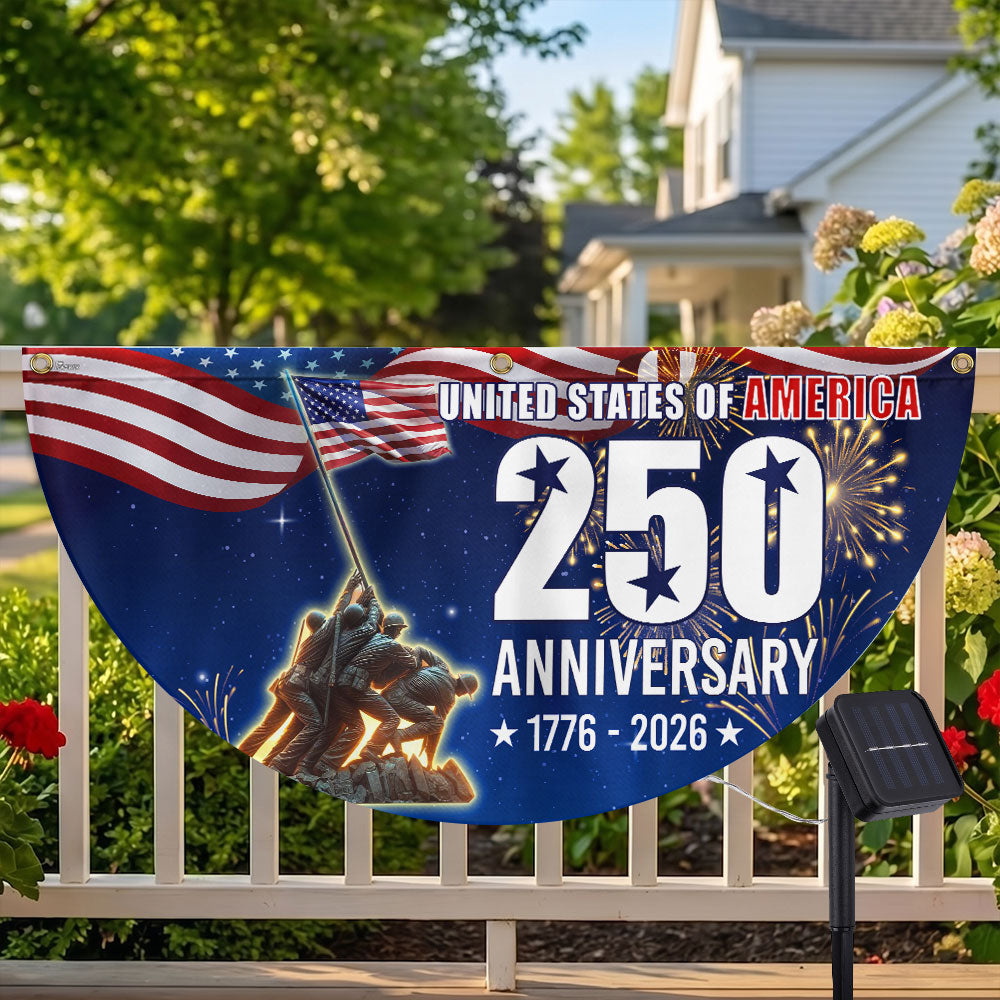 250th Anniversary USA Fan Flag, 1776 2026 Patriotic Solar Led Flag Decor