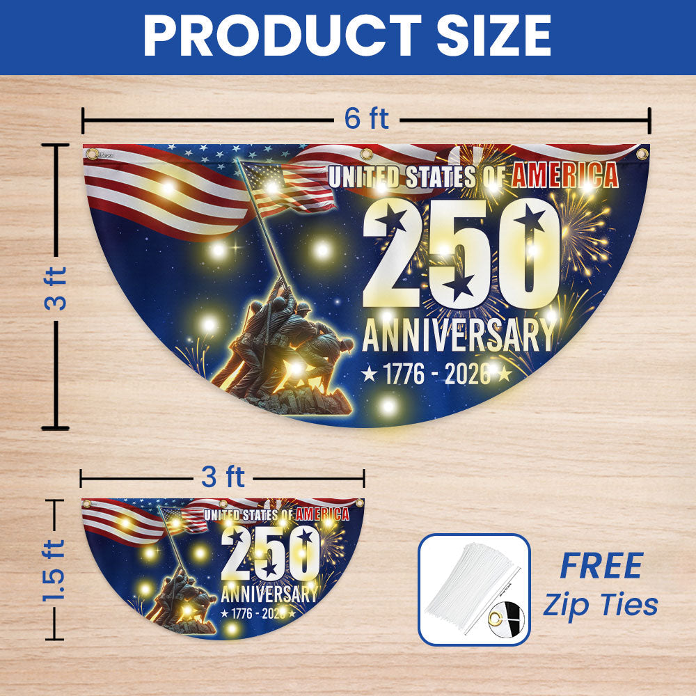 250th Anniversary USA Fan Flag, 1776 2026 Patriotic Solar Led Flag Decor