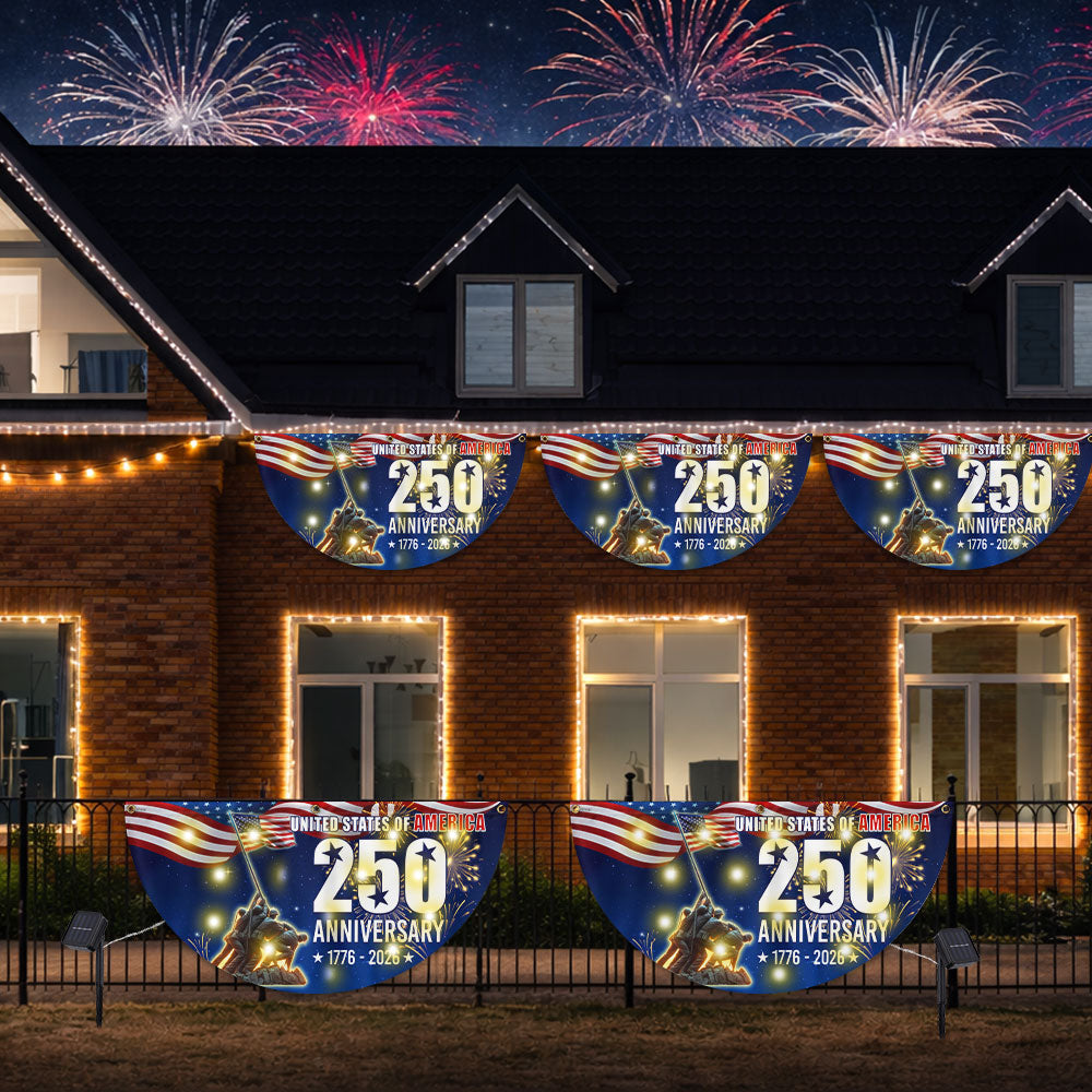 250th Anniversary USA Fan Flag, 1776 2026 Patriotic Solar Led Flag Decor