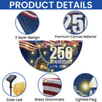 250th Anniversary USA Fan Flag, 1776 2026 Patriotic Solar Led Flag Decor