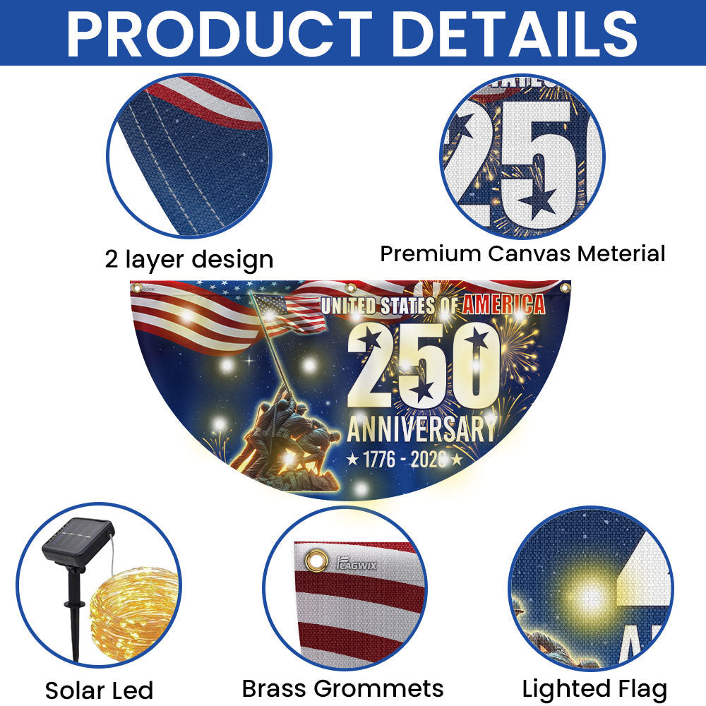 250th Anniversary USA Fan Flag, 1776 2026 Patriotic Solar Led Flag Decor
