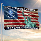 Patriotic 250 Years of Freedom, God Bless America 1776 2026 American Grommet Flag