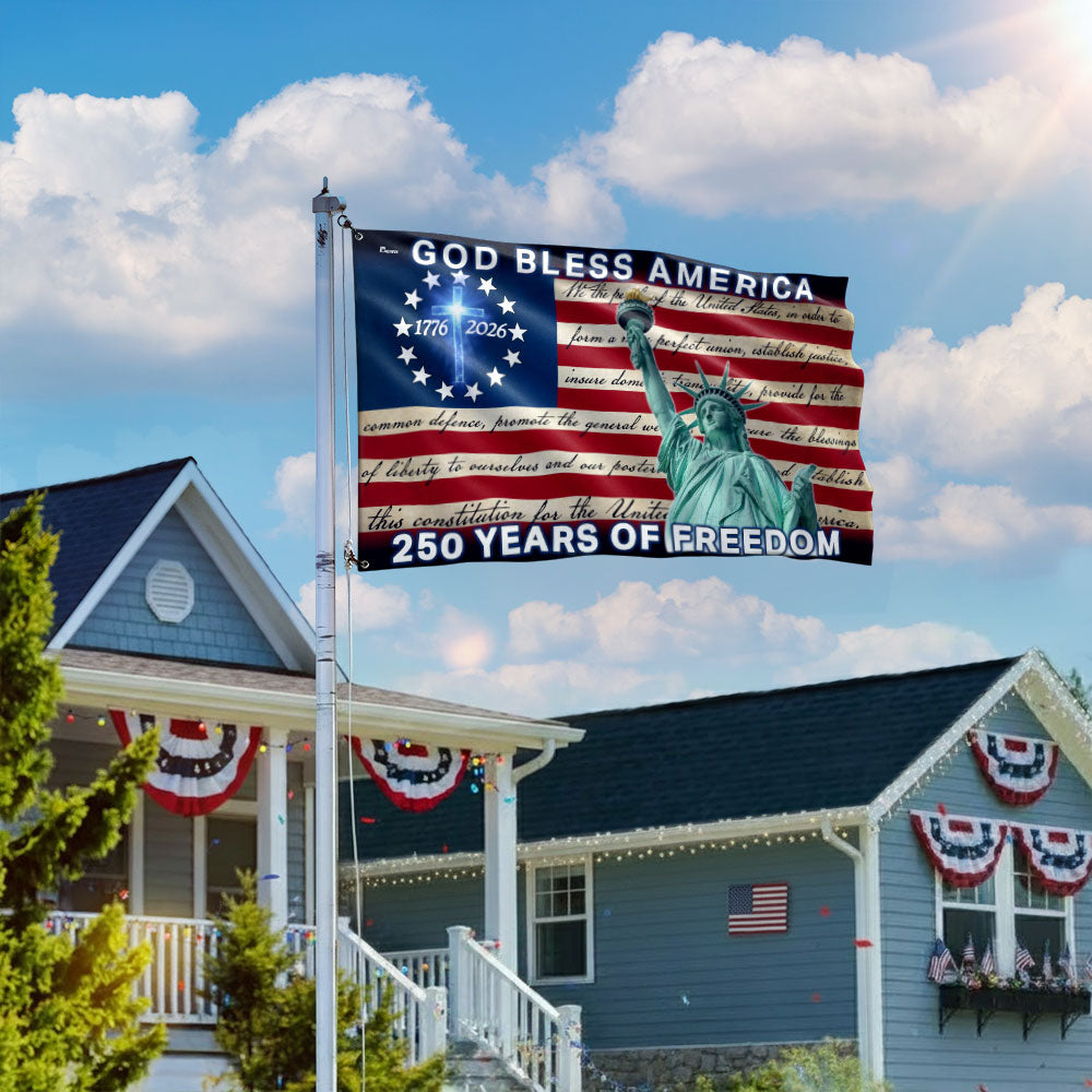 Patriotic 250 Years of Freedom, God Bless America 1776 2026 American Grommet Flag
