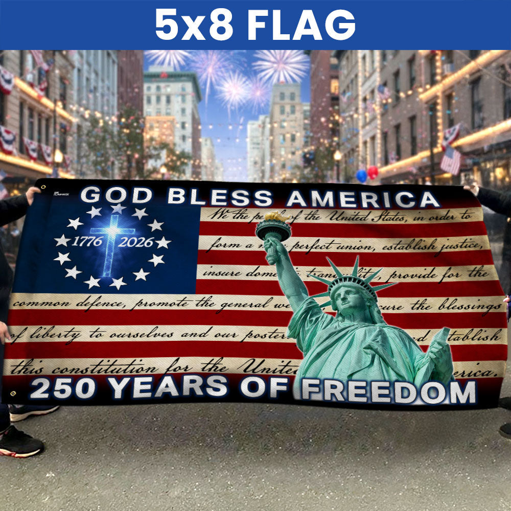 Patriotic 250 Years of Freedom, God Bless America 1776 2026 American Grommet Flag