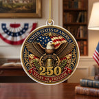 Patriotic God Bless America 2 Sided Ornament, 250 Years of Freedom Hanging Decor