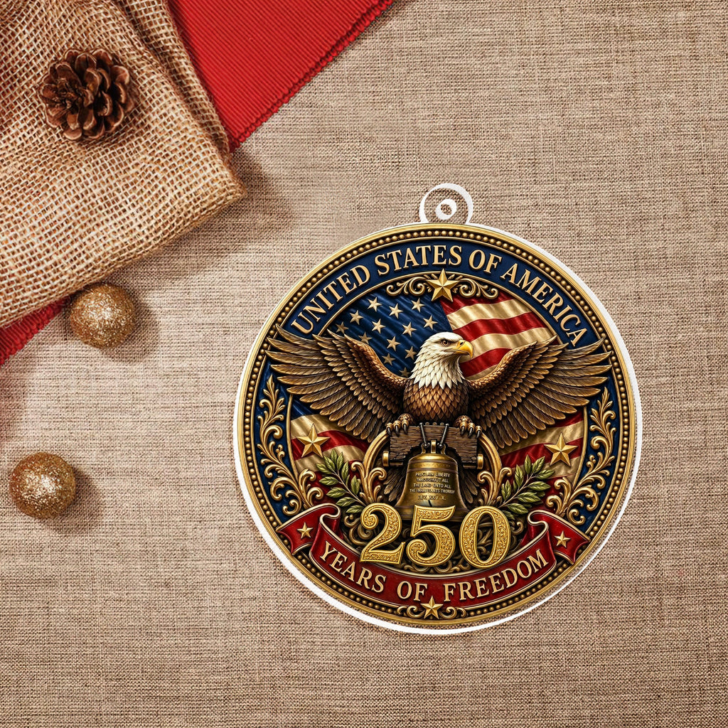 Patriotic God Bless America 2 Sided Ornament, 250 Years of Freedom Hanging Decor