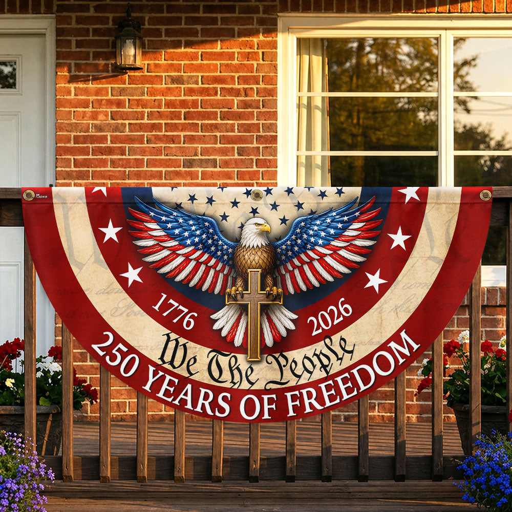 Patriotic Christian American Fan Flag, 250 Years of Freedom Eagle Cros 1776 2026 Flag Decor