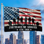 US Veterans 250 Years of Service American Flag, Patriotic Military 1776 2026 Grommet Flag