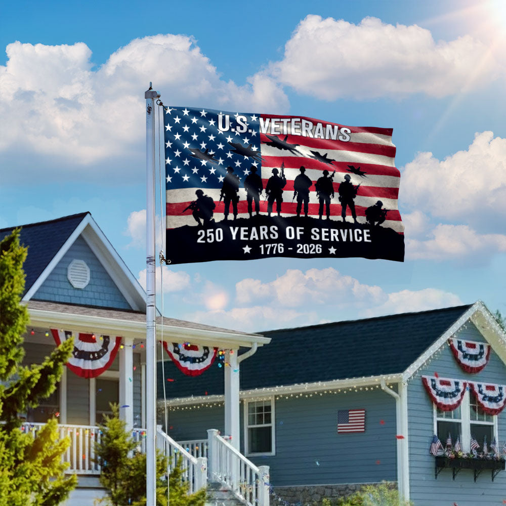 US Veterans 250 Years of Service American Flag, Patriotic Military 1776 2026 Grommet Flag
