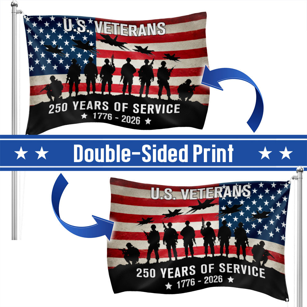 US Veterans 250 Years of Service American Flag, Patriotic Military 1776 2026 Grommet Flag