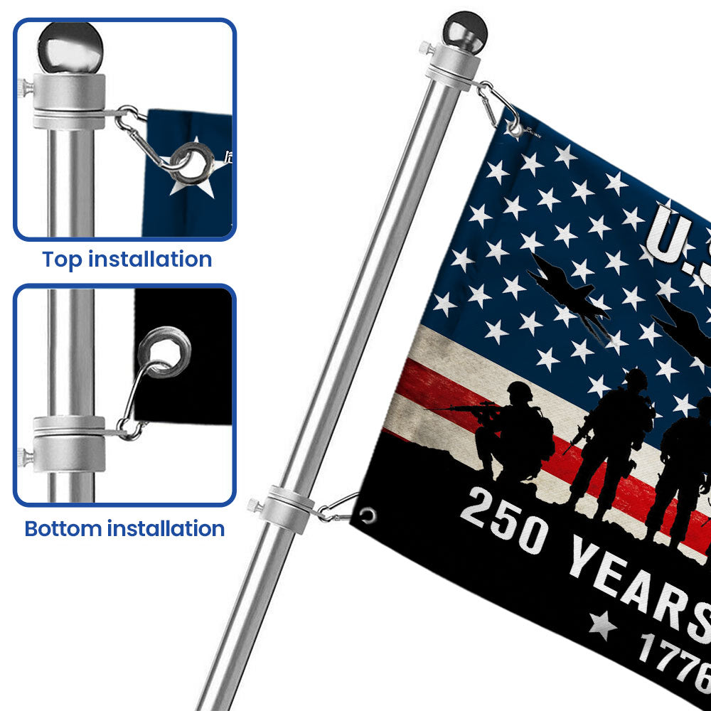US Veterans 250 Years of Service American Flag, Patriotic Military 1776 2026 Grommet Flag
