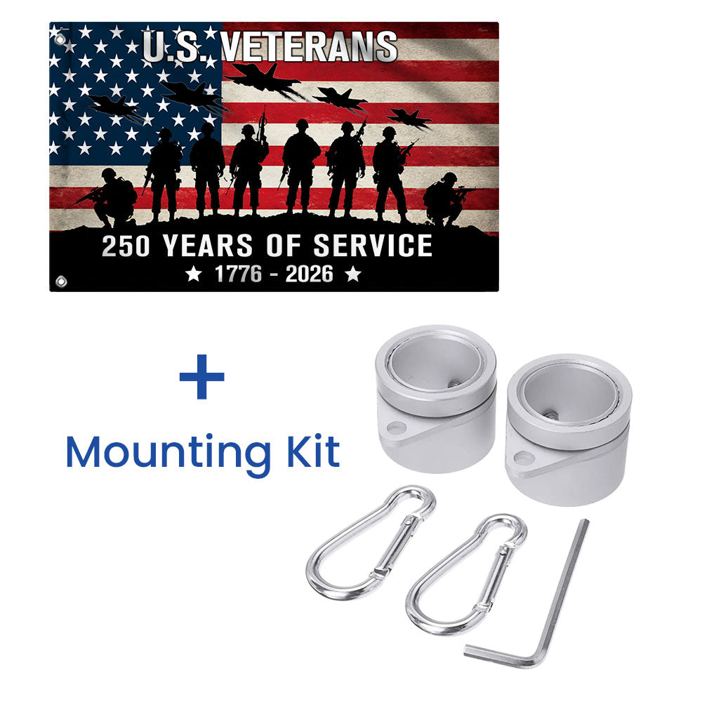 US Veterans 250 Years of Service American Flag, Patriotic Military 1776 2026 Grommet Flag