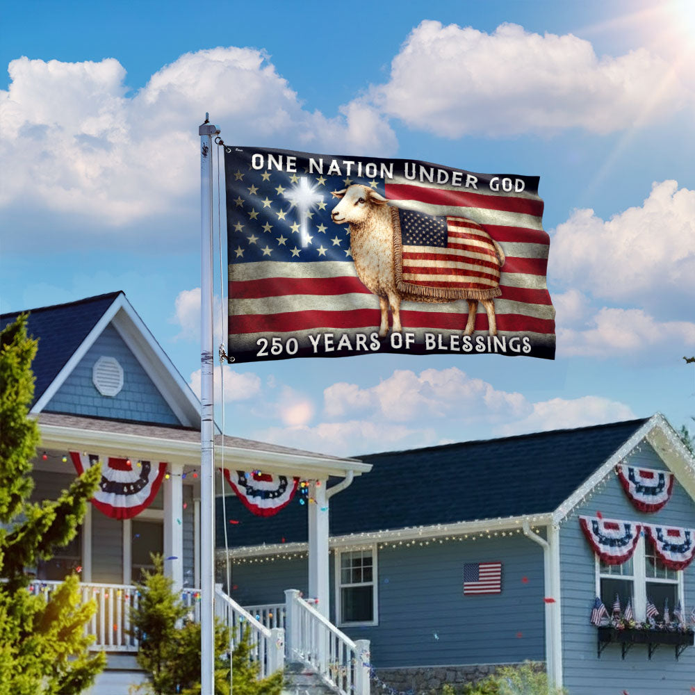 One Nation Under God Sheep Flag, 250 Years of Blessings American Christian Grommet Flag