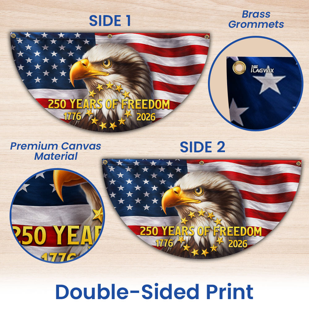 250 Years American Fan Flag, Patriotic Bald Eagle 1776 2026 We the People