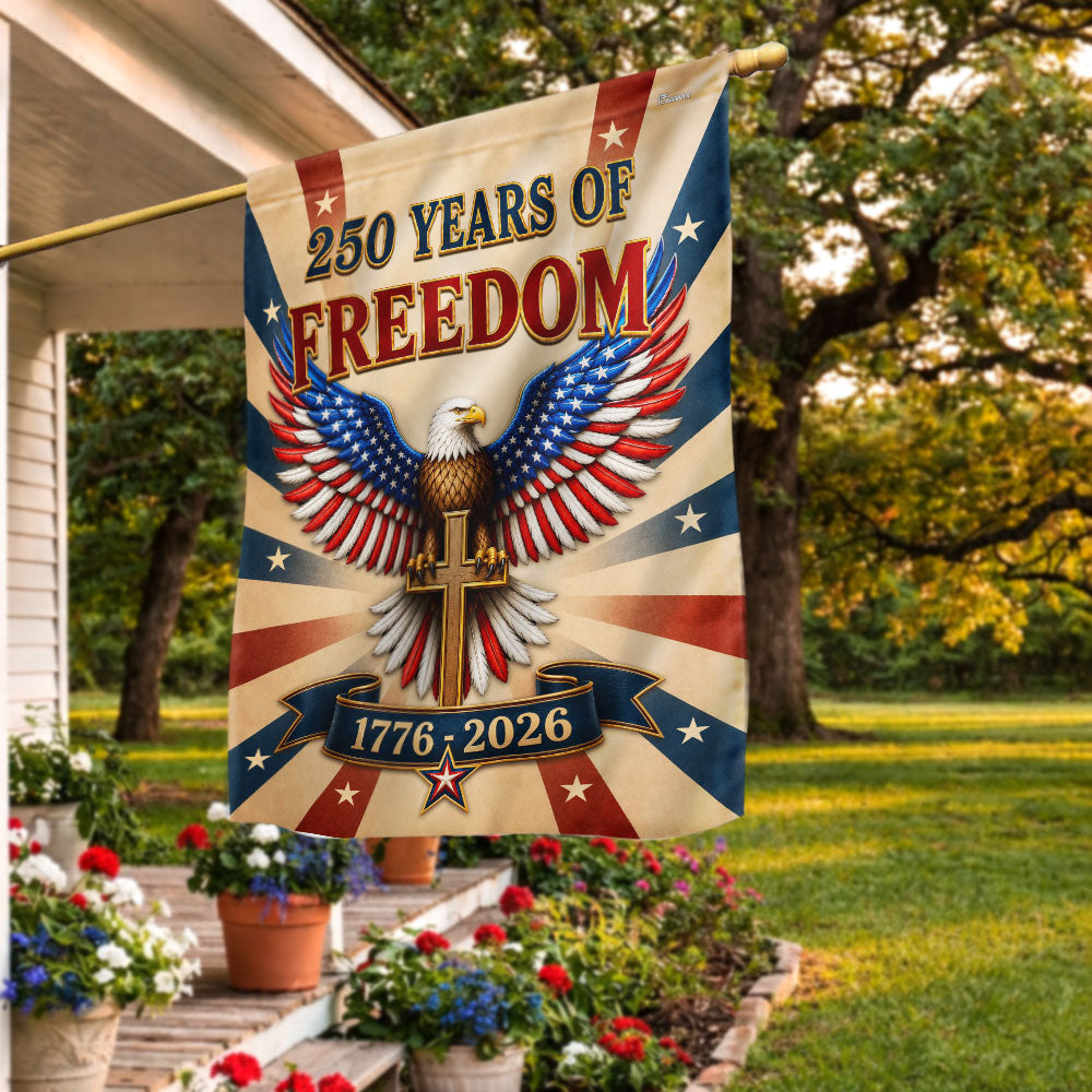 250 Years Christian American Garden Flag, Patriotic Eagle Cross 1776 2026 Flag Decor