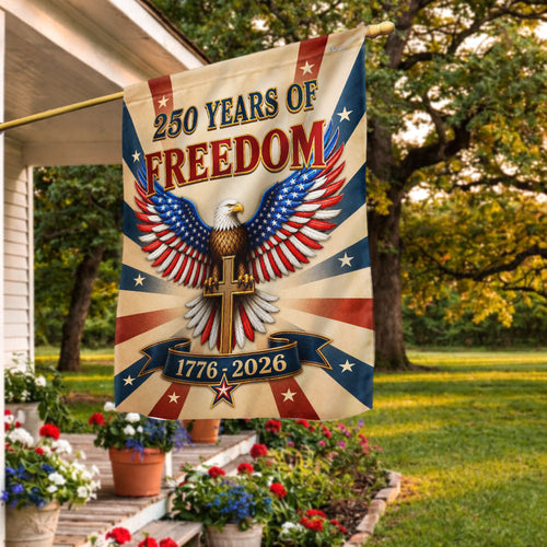 250 Years Christian American Garden Flag, Patriotic Eagle Cross 1776 2026 Flag Decor