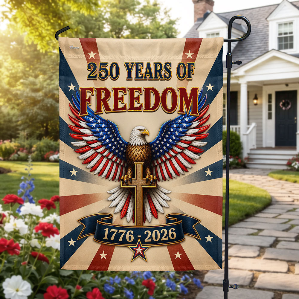 250 Years Christian American Garden Flag, Patriotic Eagle Cross 1776 2026 Flag Decor