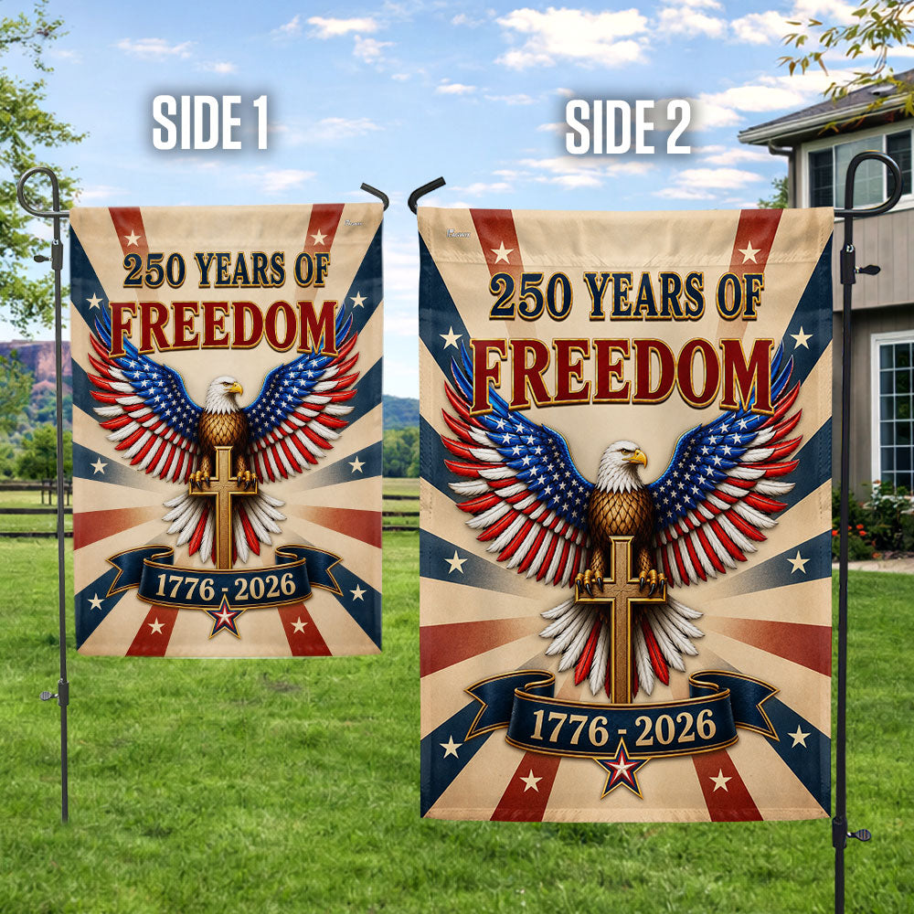 250 Years Christian American Garden Flag, Patriotic Eagle Cross 1776 2026 Flag Decor