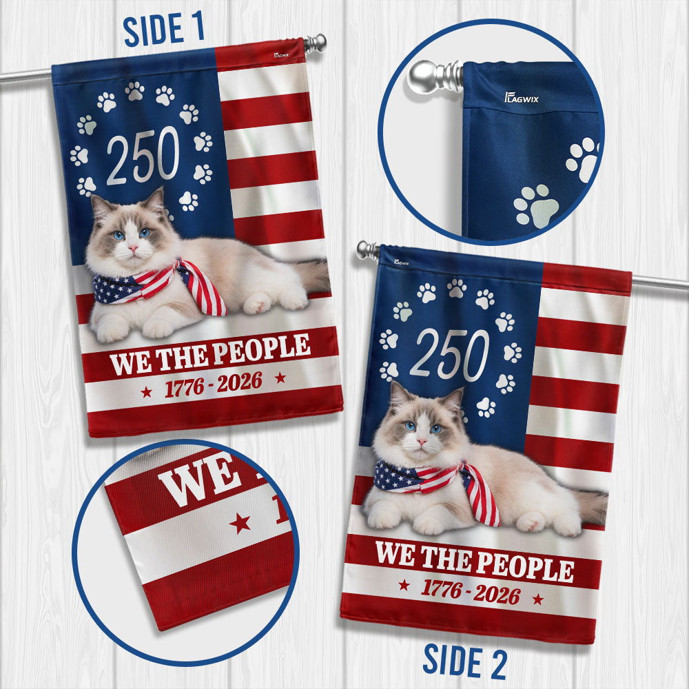 250 Years Ragdoll Cat Garden Flag, 1776 2026 Flag Decor for Cat Lovers