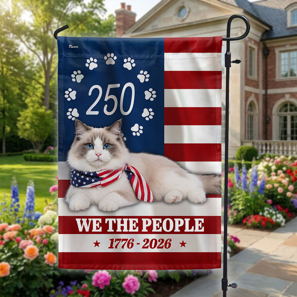 250 Years Ragdoll Cat Garden Flag, 1776 2026 Flag Decor for Cat Lovers