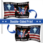 250 Years of Freedom Jesus Christian American Flag, Patriotic God Bless America Grommet Flag