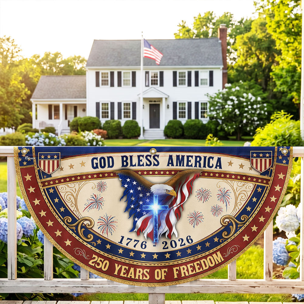God Bless America Patriotic Fan Flag, 250 Years with Eagle Cross American Flag Decor
