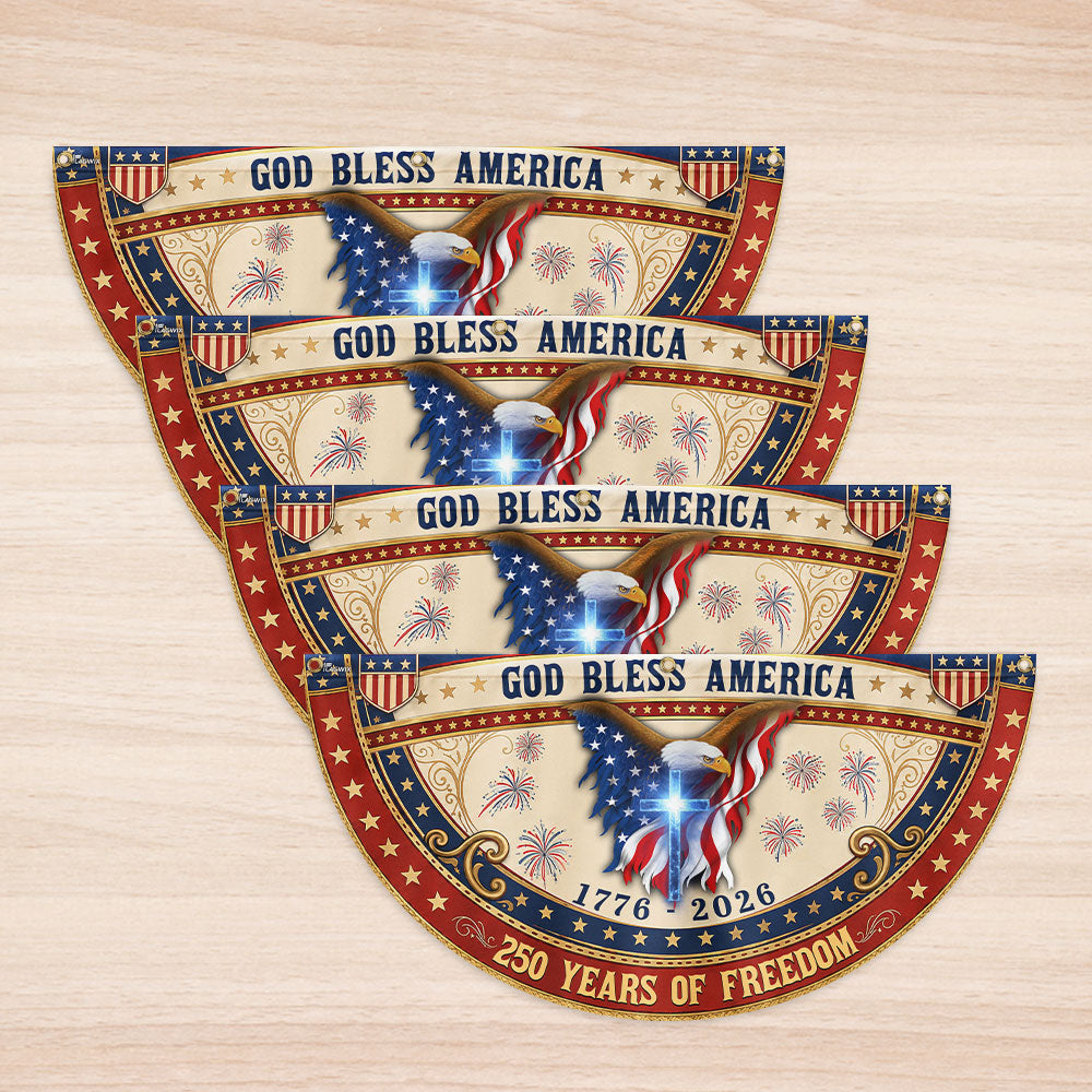 God Bless America Patriotic Fan Flag, 250 Years with Eagle Cross American Flag Decor
