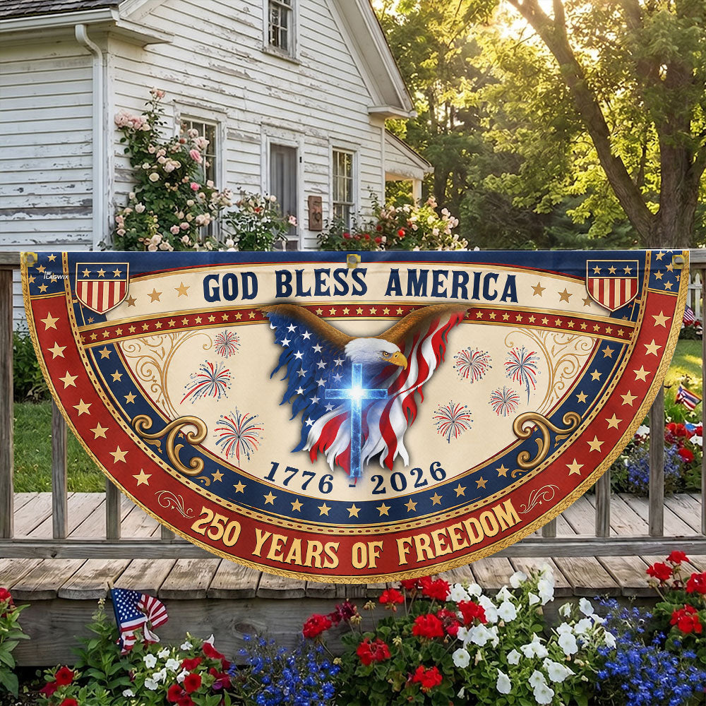 God Bless America Patriotic Fan Flag, 250 Years with Eagle Cross American Flag Decor