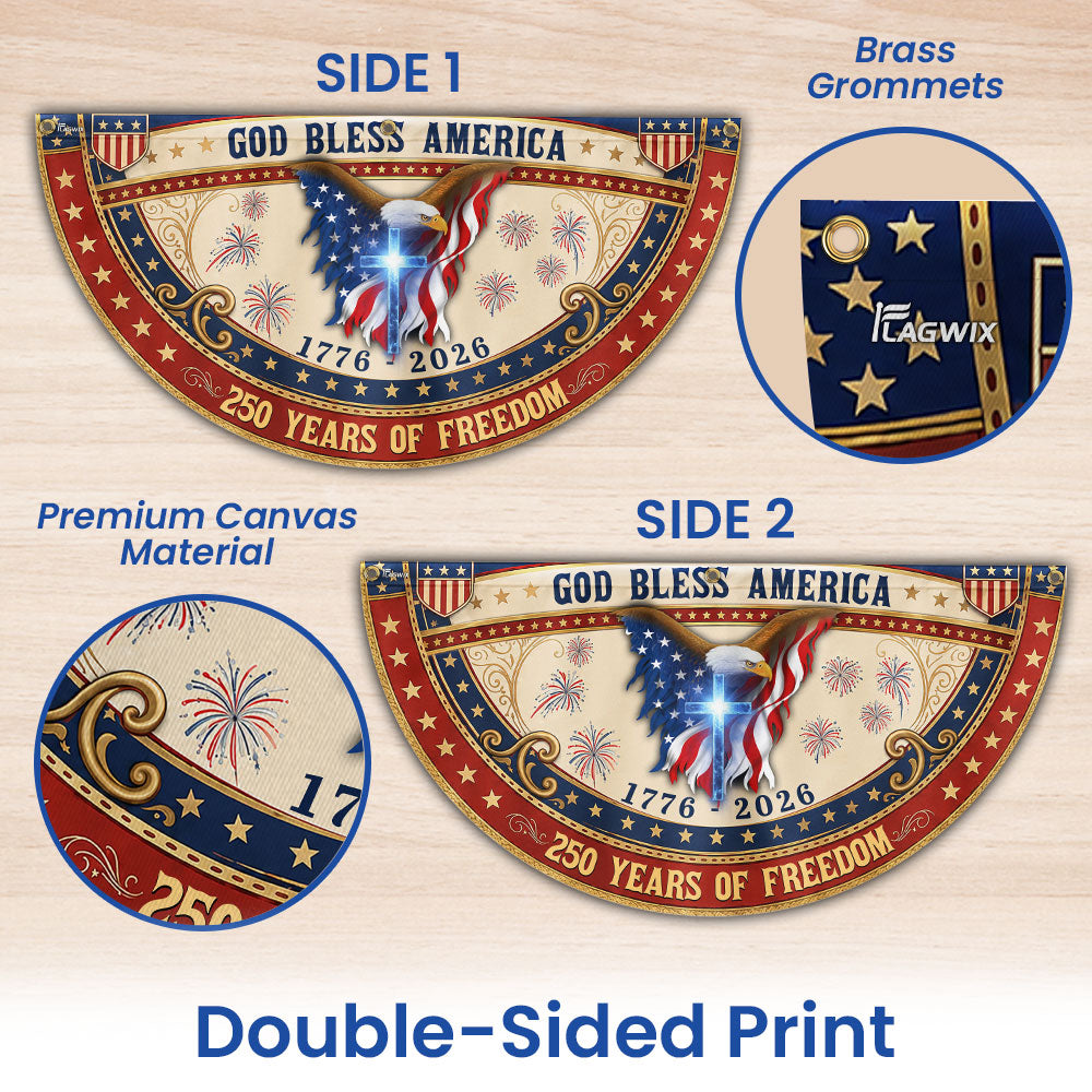 God Bless America Patriotic Fan Flag, 250 Years with Eagle Cross American Flag Decor