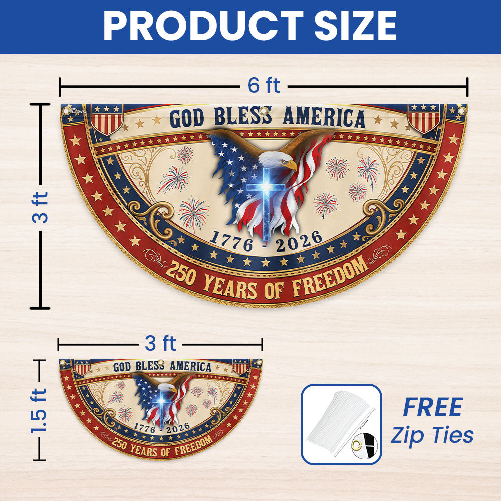 God Bless America Patriotic Fan Flag, 250 Years with Eagle Cross American Flag Decor