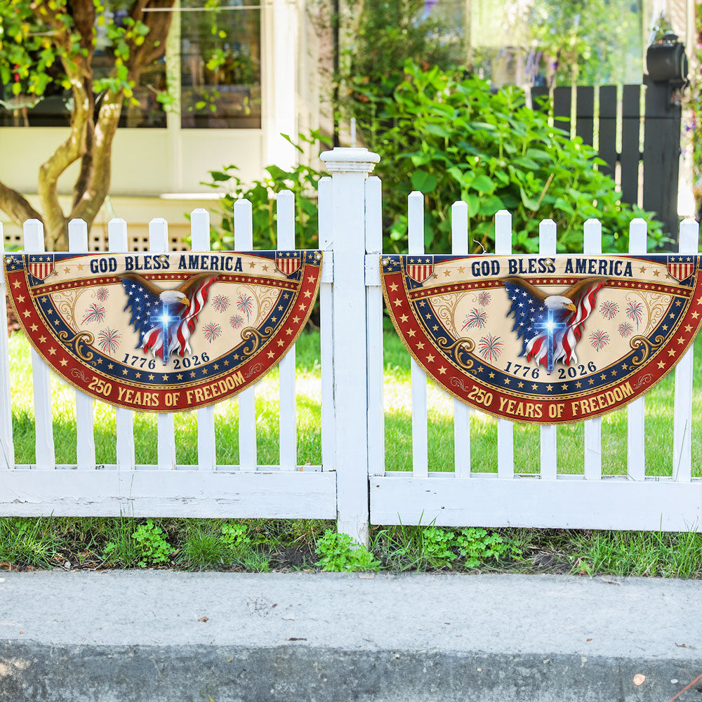 God Bless America Patriotic Fan Flag, 250 Years with Eagle Cross American Flag Decor