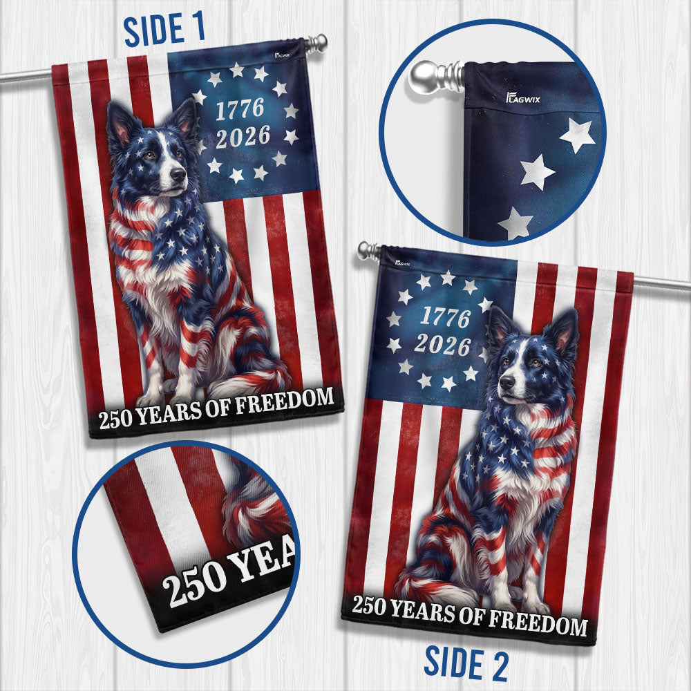 Patriotic Border Collie American Garden Flag, 250 Years of Freedom Flag Decor for Dog Lovers