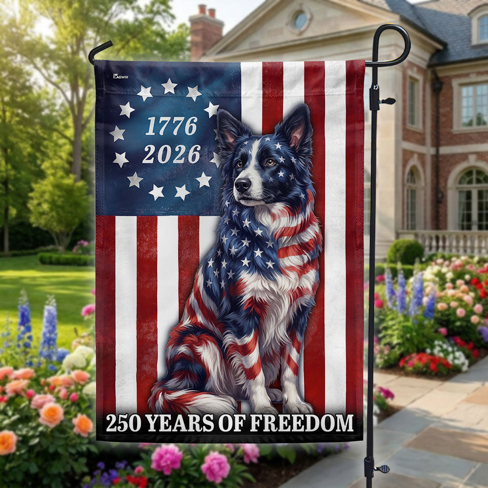 Patriotic Border Collie American Garden Flag, 250 Years of Freedom Flag Decor for Dog Lovers