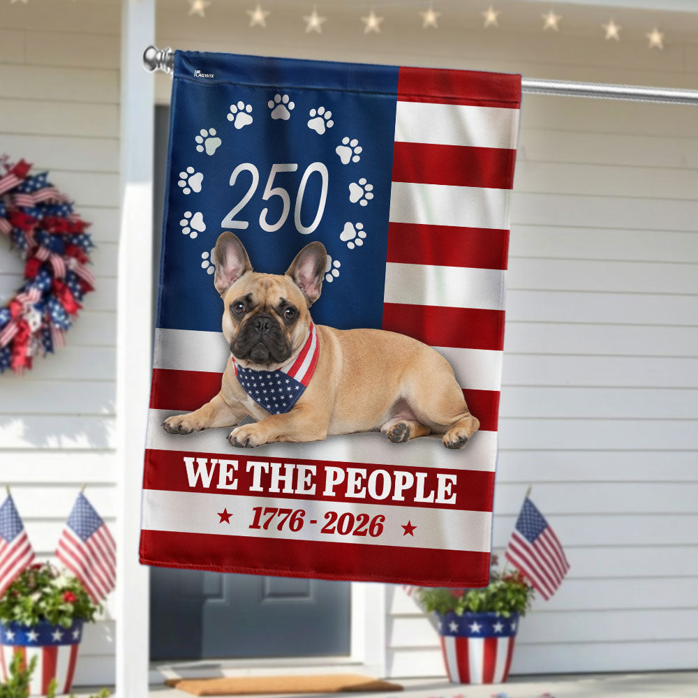 Patriotic Dog Garden Flag, 250 Years French Bulldog American 1776 2026 Decor for Dog Lovers