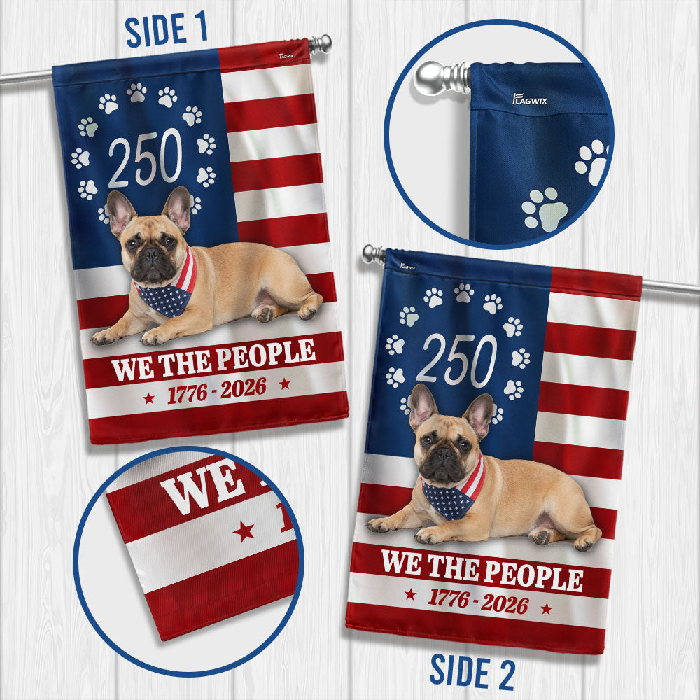 Patriotic Dog Garden Flag, 250 Years French Bulldog American 1776 2026 Decor for Dog Lovers