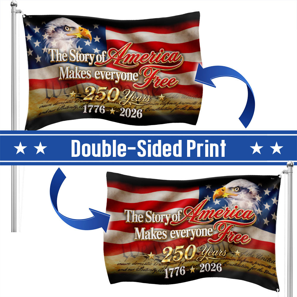 Patriotic The Story of America Grommet Flag for 250 Years of Freedom 1776 2026