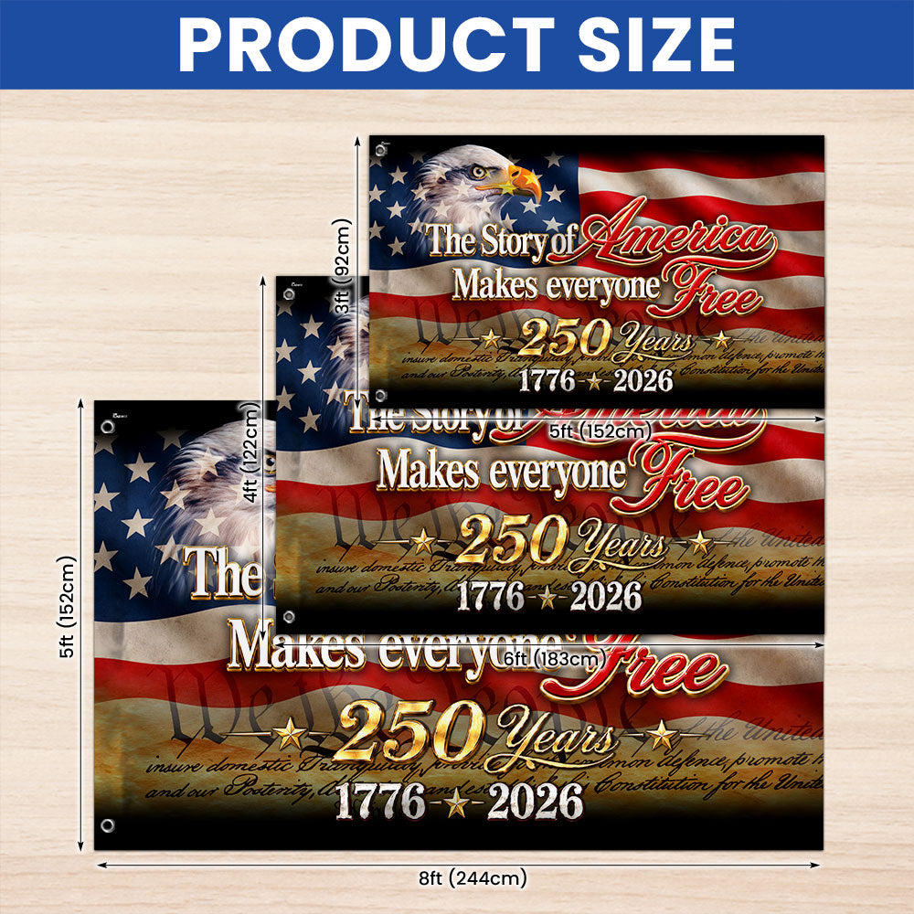 Patriotic The Story of America Grommet Flag for 250 Years of Freedom 1776 2026