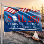 Sail 250 Years of Freedom American Grommet Flag, Patriotic Tall Ships 1776 2026 Decor