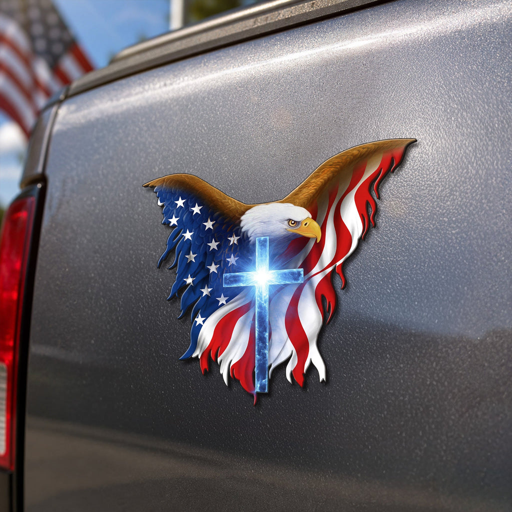 Patriotic Christian Eagle Cross Car Magnet for 250 Years of America