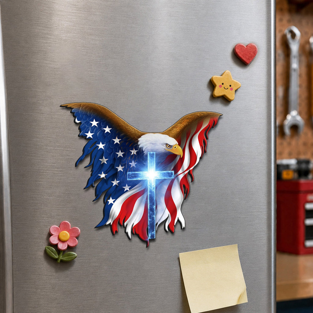 Patriotic Christian Eagle Cross Car Magnet for 250 Years of America