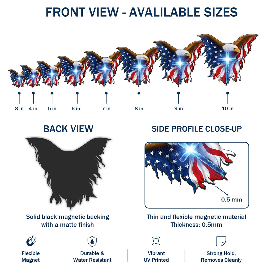 Patriotic Christian Eagle Cross Car Magnet for 250 Years of America