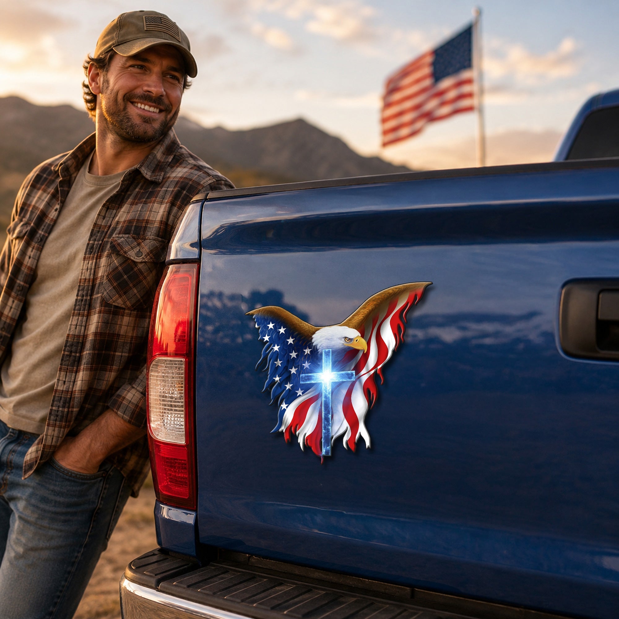 Patriotic Christian Eagle Cross Car Magnet for 250 Years of America
