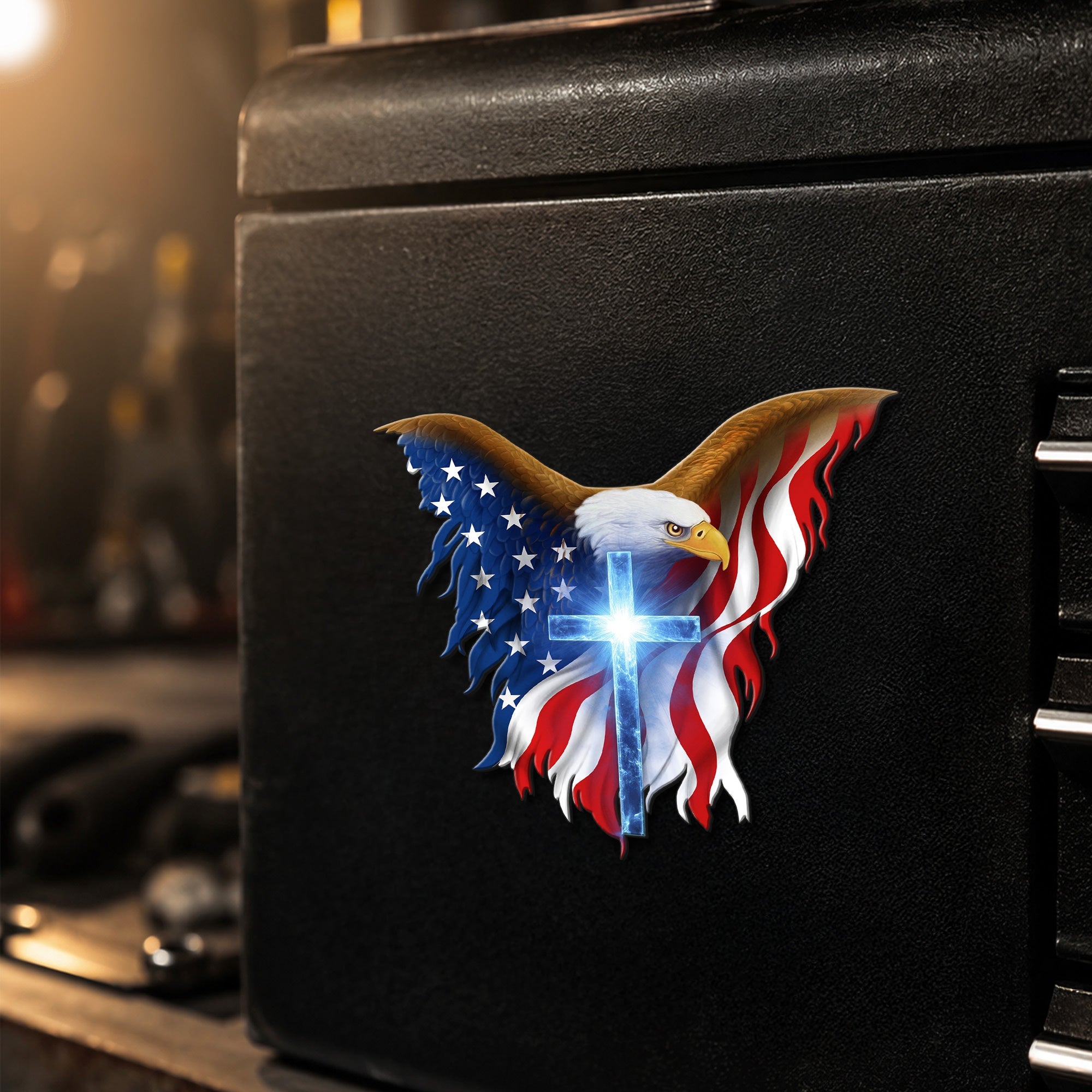 Patriotic Christian Eagle Cross Car Magnet for 250 Years of America