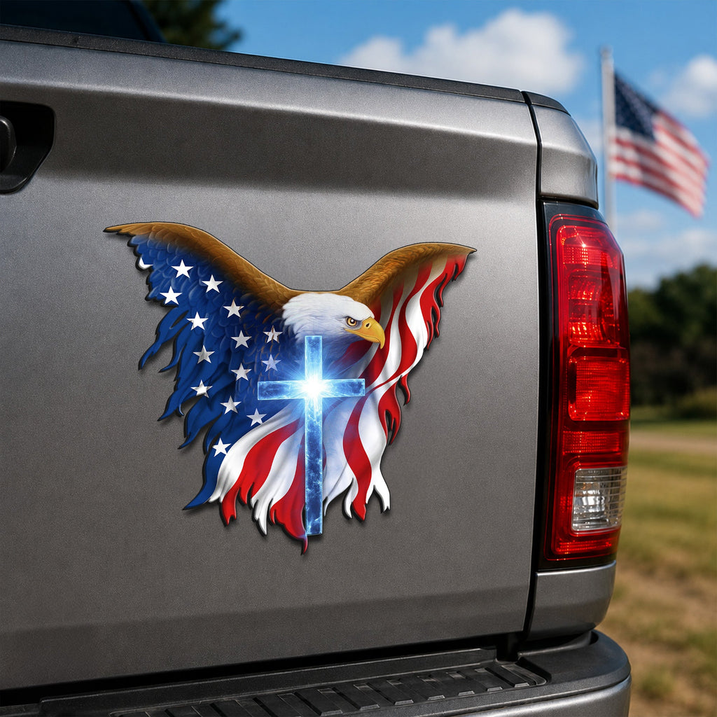 Patriotic Christian Eagle Cross Car Magnet for 250 Years of America