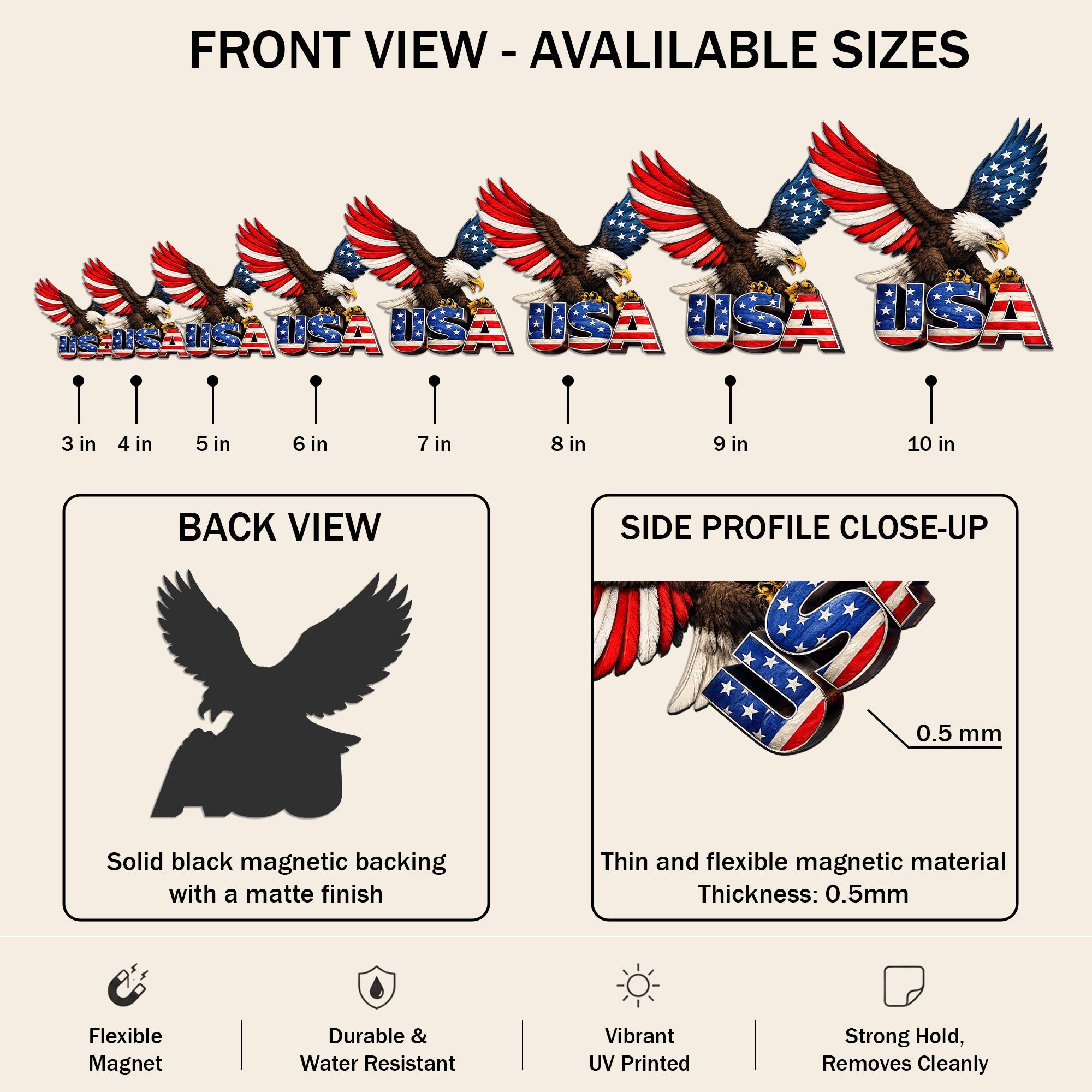 American Patriotic Car Magnet with Bald Eagle USA for 250th Anniversary