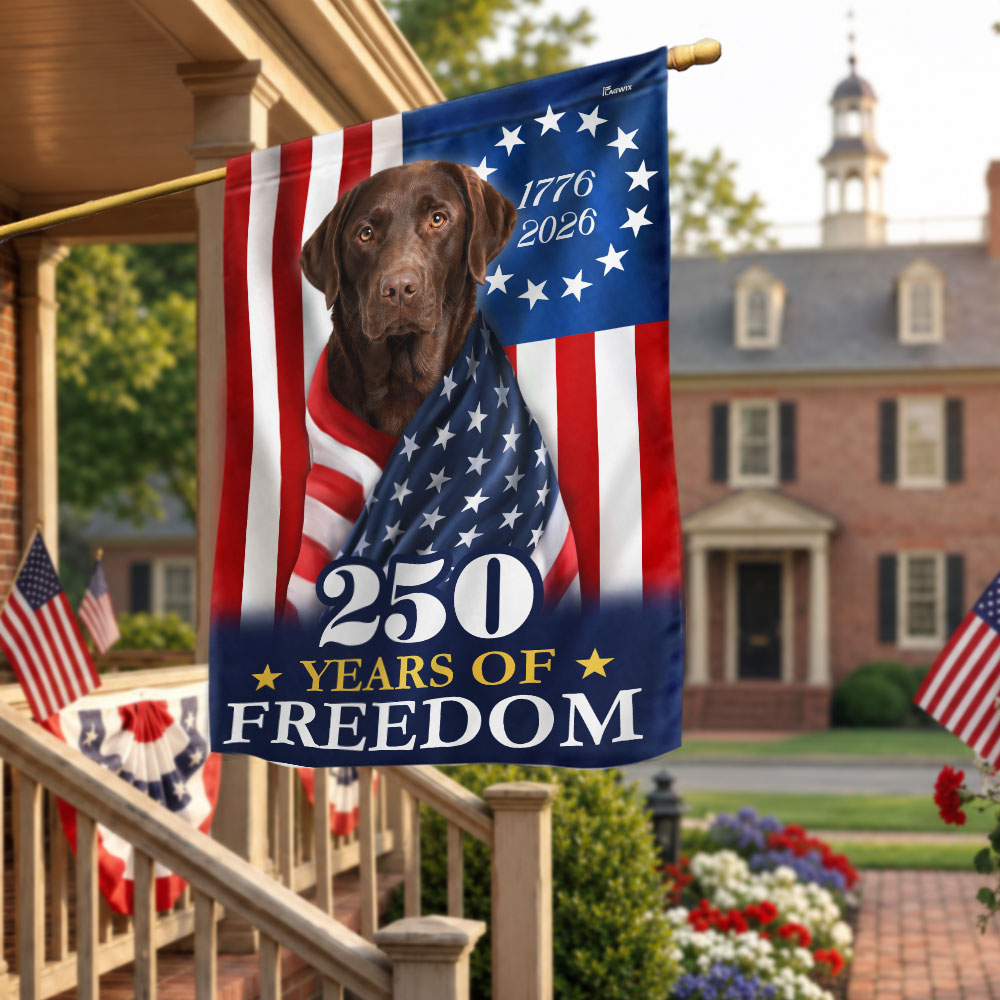Patriotic Dog Garden Flag, American Chocolate Labrador Retriever 250 Years Flag