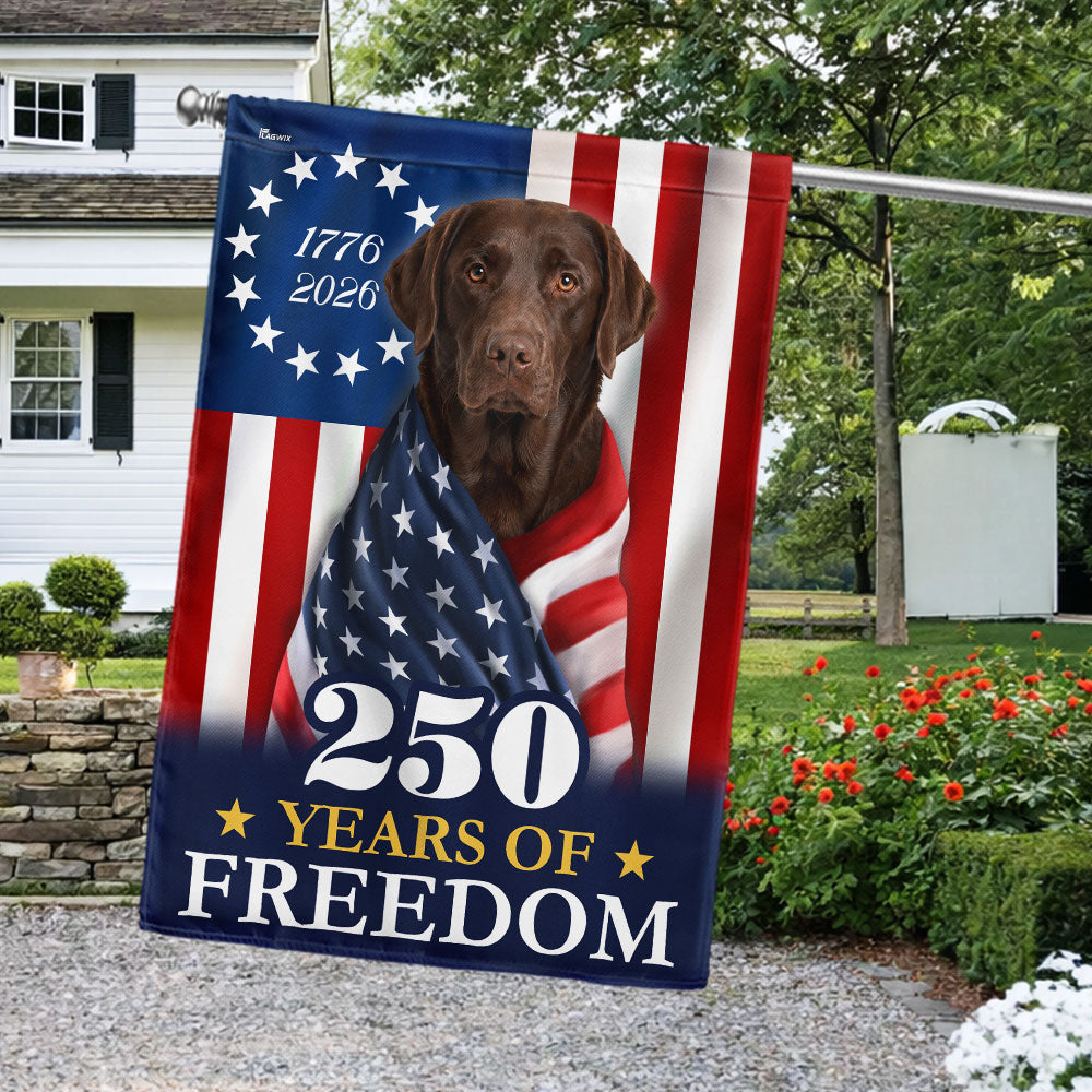 Patriotic Dog Garden Flag, American Chocolate Labrador Retriever 250 Years Flag