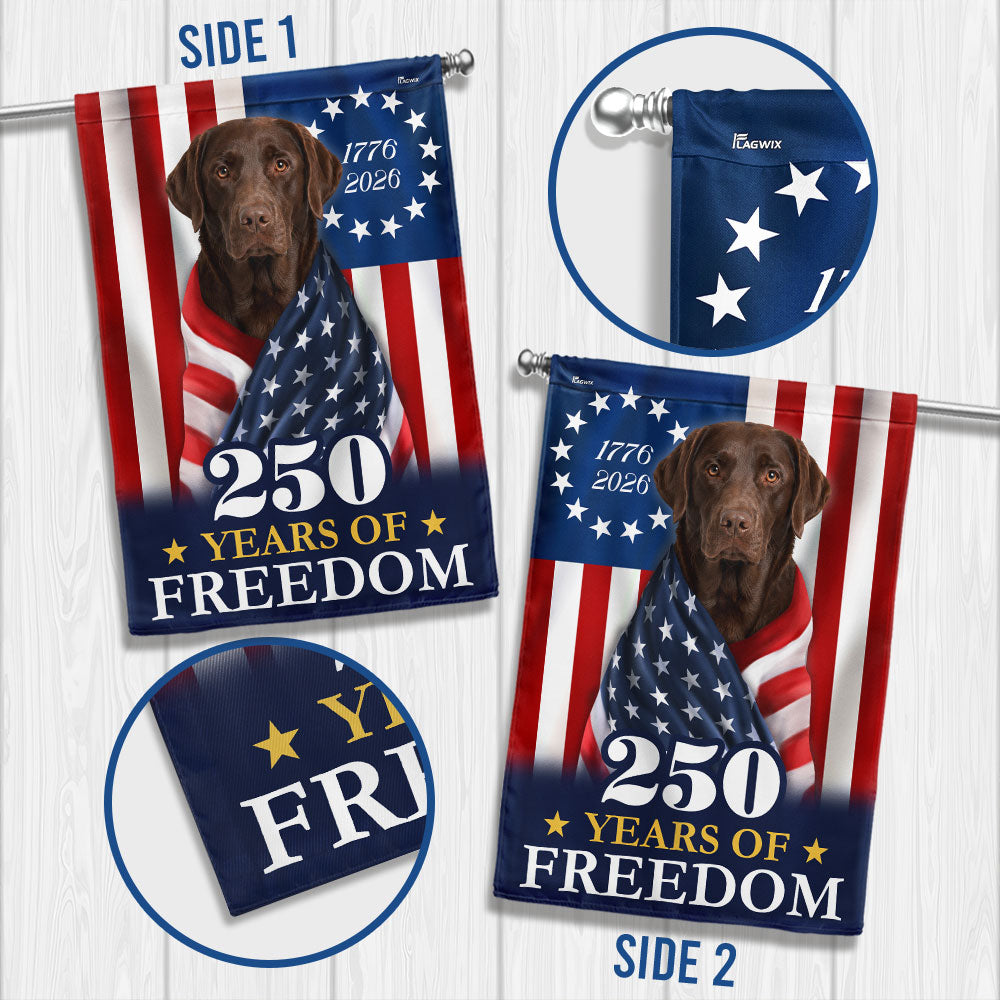 Patriotic Dog Garden Flag, American Chocolate Labrador Retriever 250 Years Flag
