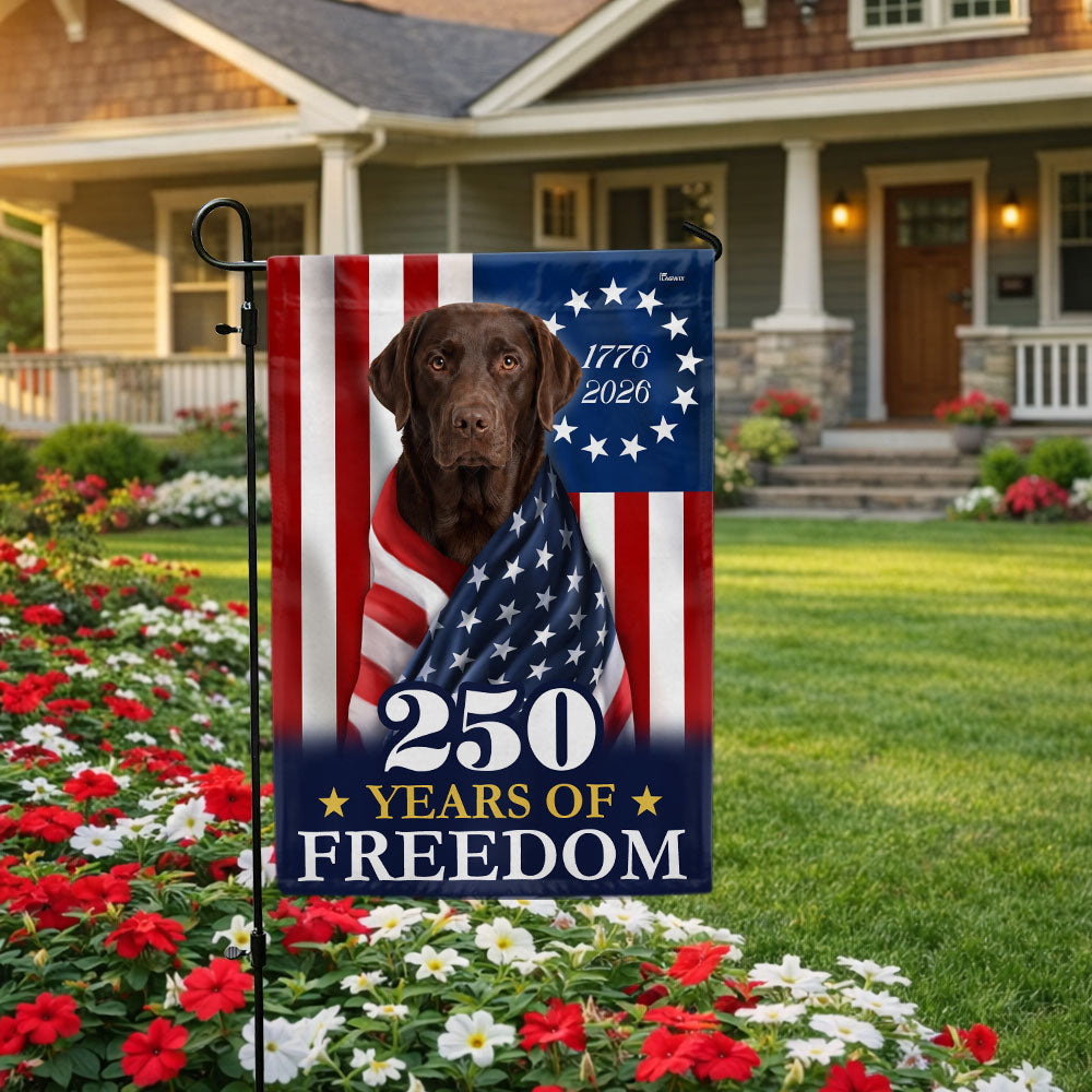 Patriotic Dog Garden Flag, American Chocolate Labrador Retriever 250 Years Flag