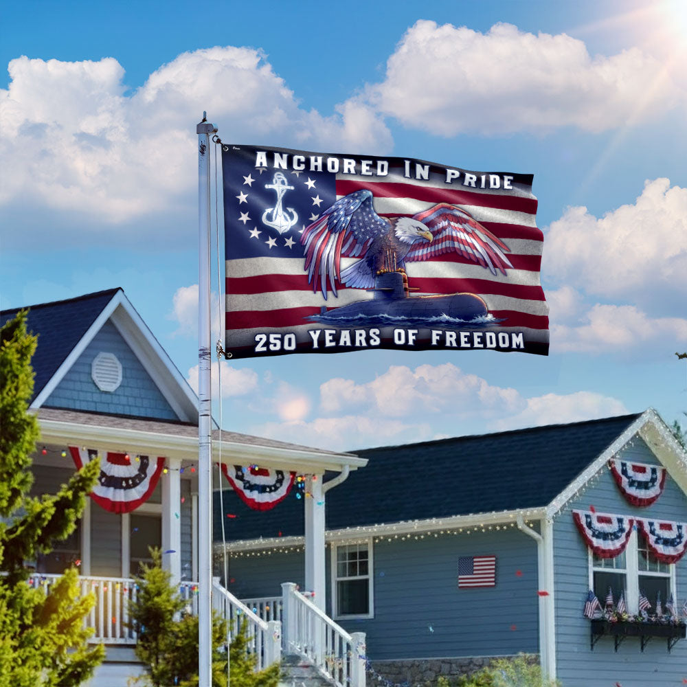 America Navy Flag with Eagle Submarine for 250 Years of Freedom Patriotic Grommet Flag